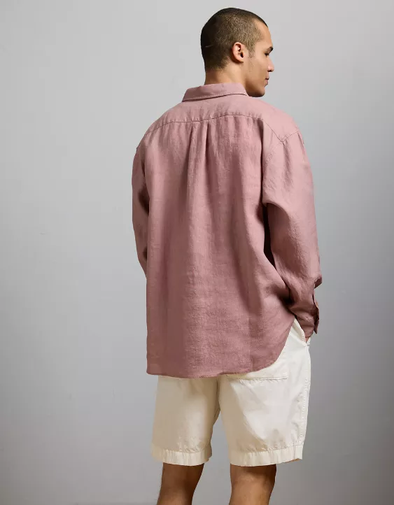 American Eagle AE77 Premium Relaxed Linen Button-Up Shirt