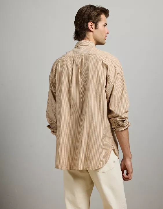 American Eagle AE77 Premium Relaxed Striped Poplin Button-Up Shirt