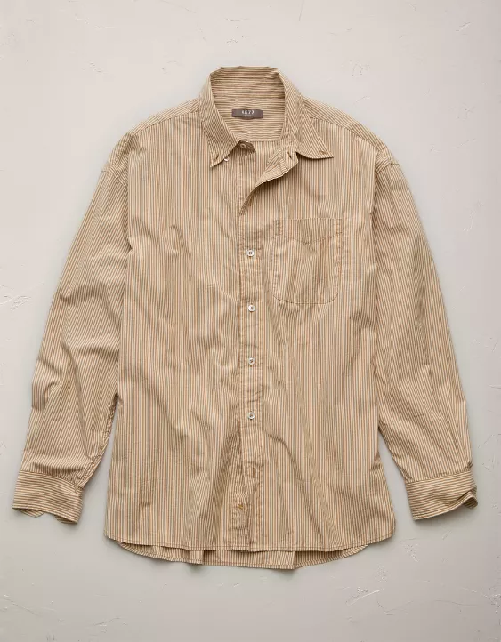 American Eagle AE77 Premium Relaxed Striped Poplin Button-Up Shirt