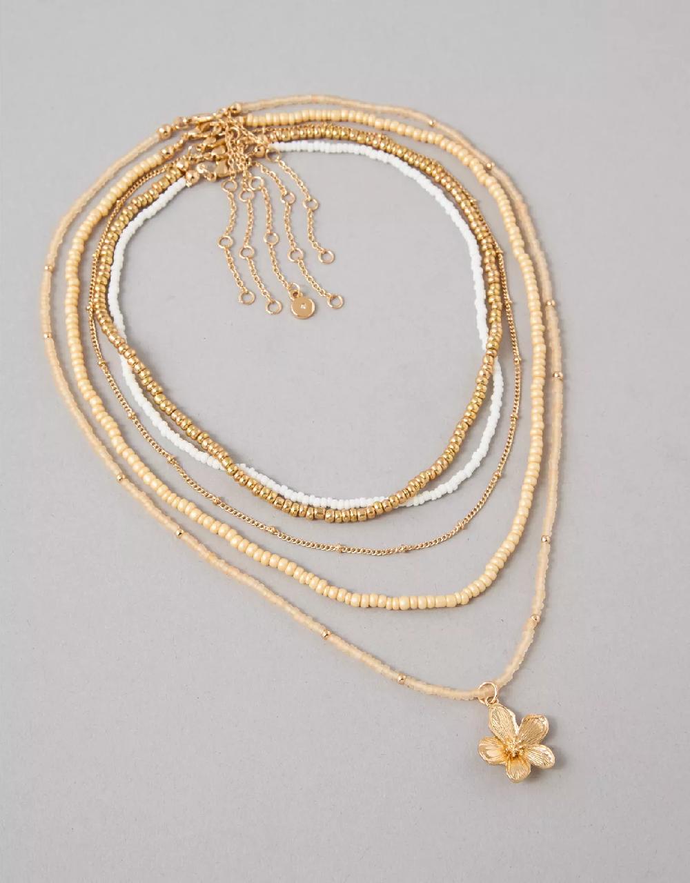 american eagle AEO Beaded Gold Toned Flower Necklace 5-Pack