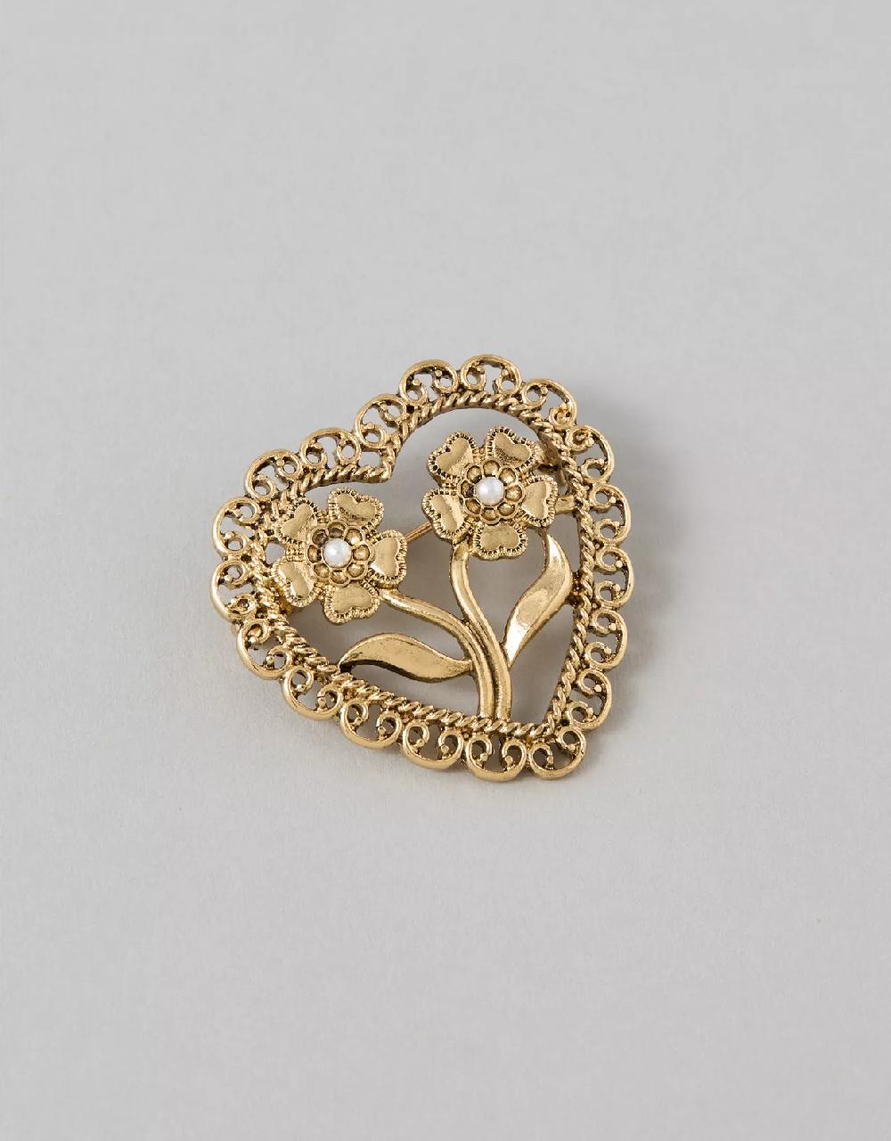 american eagle AEO Gold-Toned Heirloom Heart Brooch