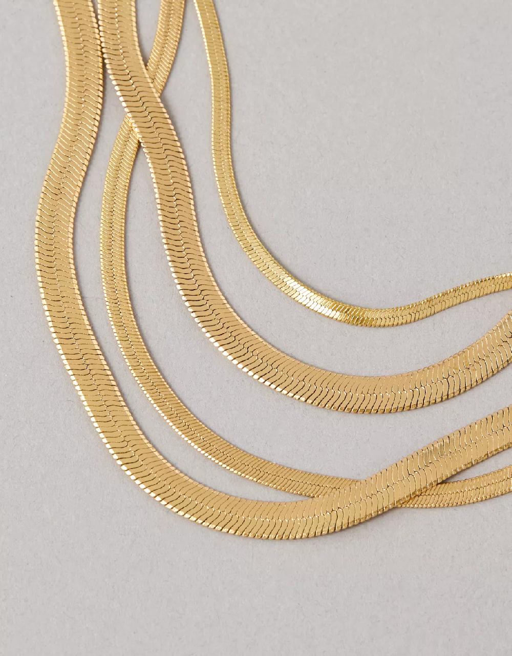 American Eagle AEO Gold Toned Snake Chain Necklace 4-Pack