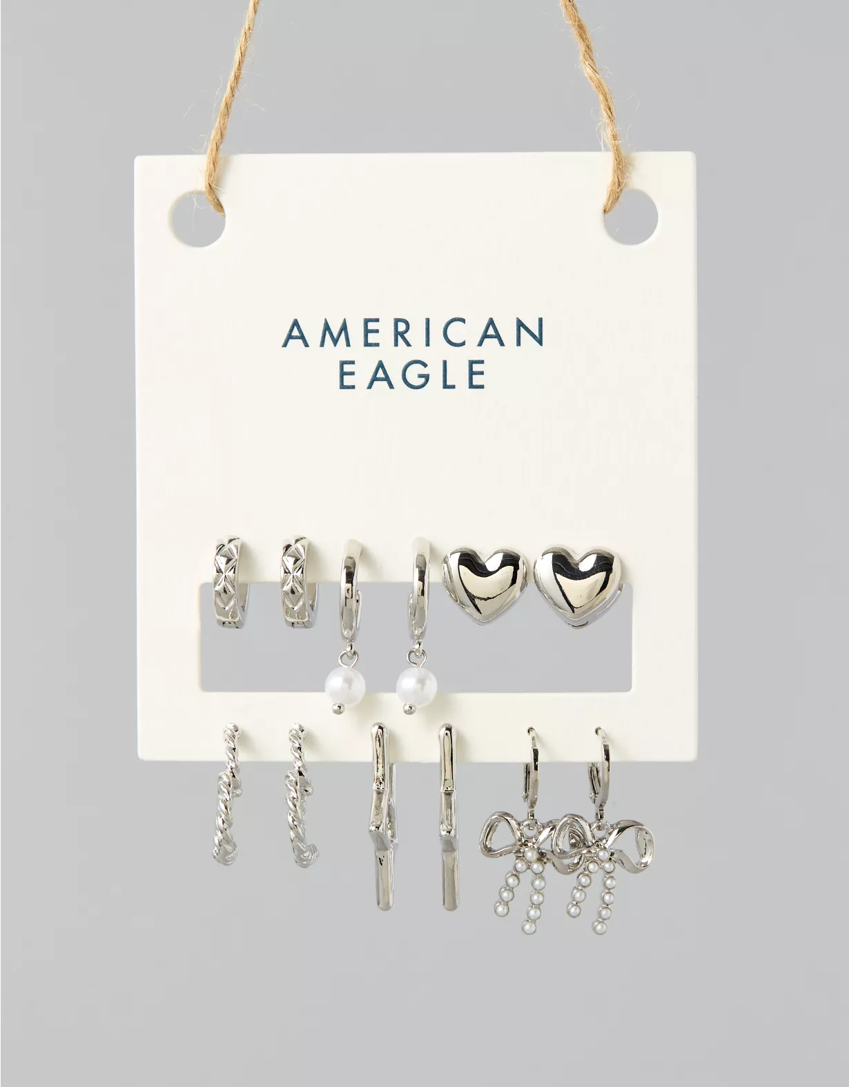 American Eagle AEO Silver Heart & Star Earrings 6-Pack