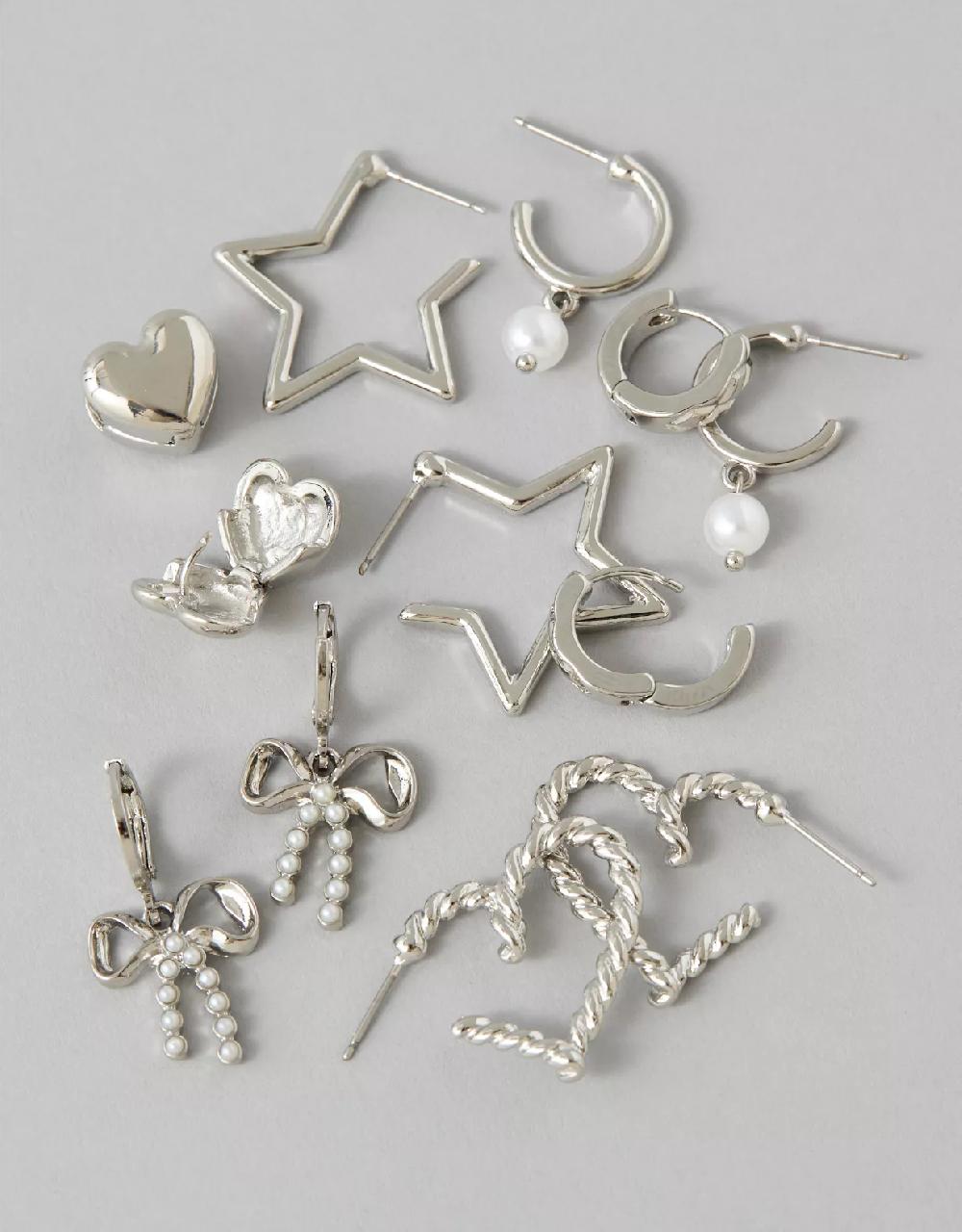 american eagle AEO Silver Heart & Star Earrings 6-Pack