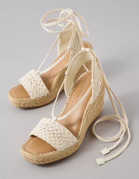 American Eagle AE Crochet Espadrille Wedge Sandal