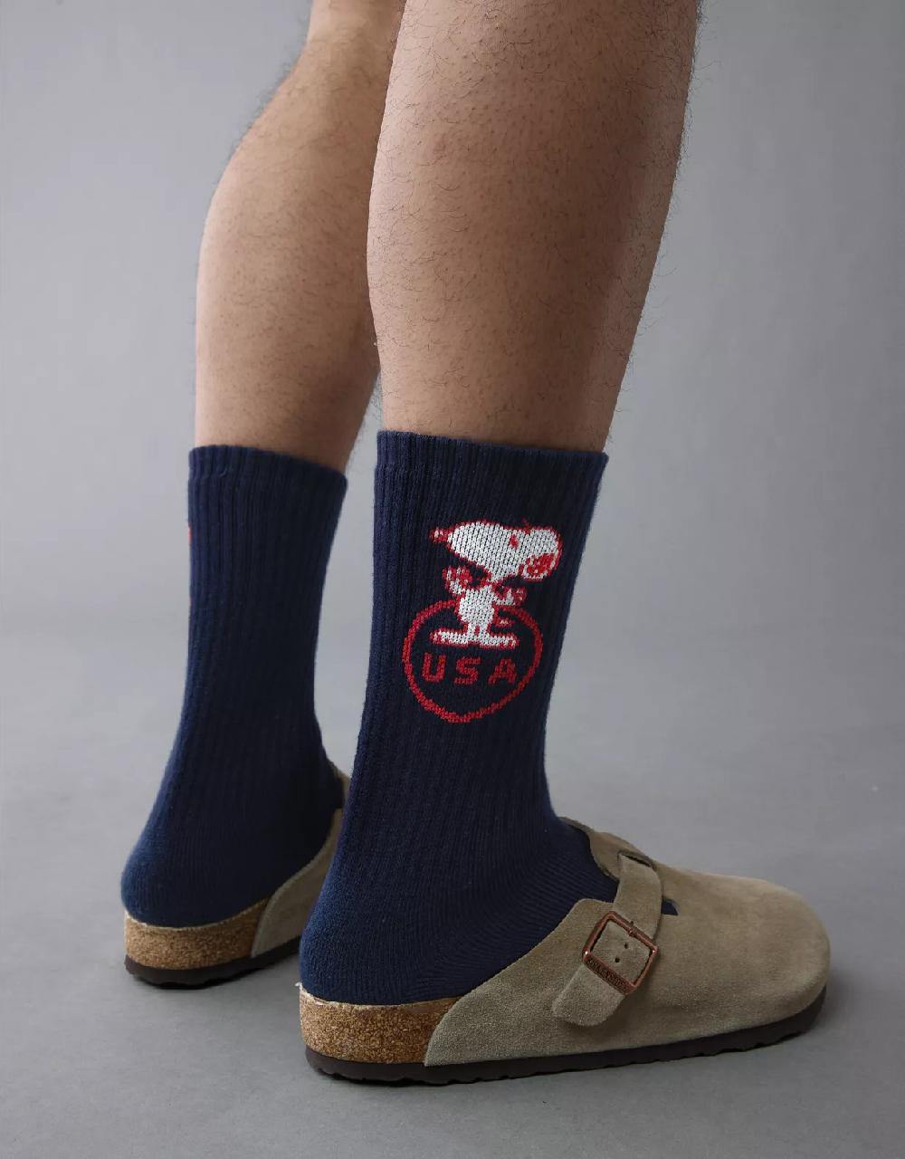 american eagle AE Peanuts Graphic Terry Crew Socks
