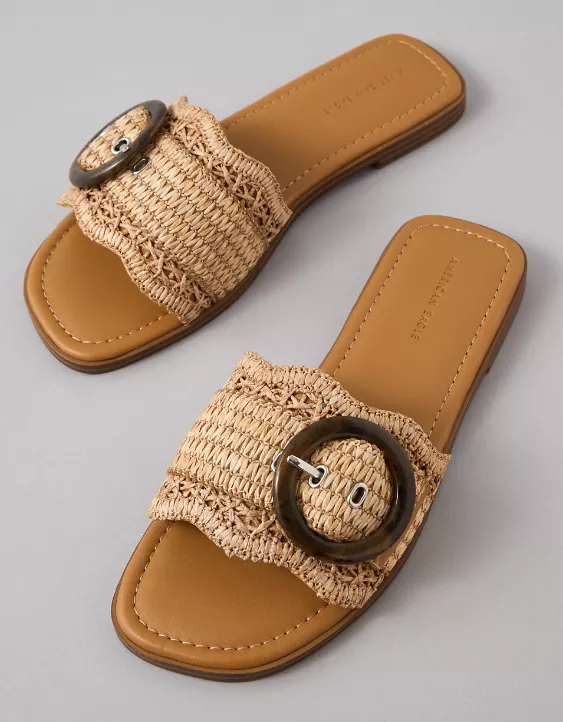 American Eagle AE Raffia Buckle Slide Sandal