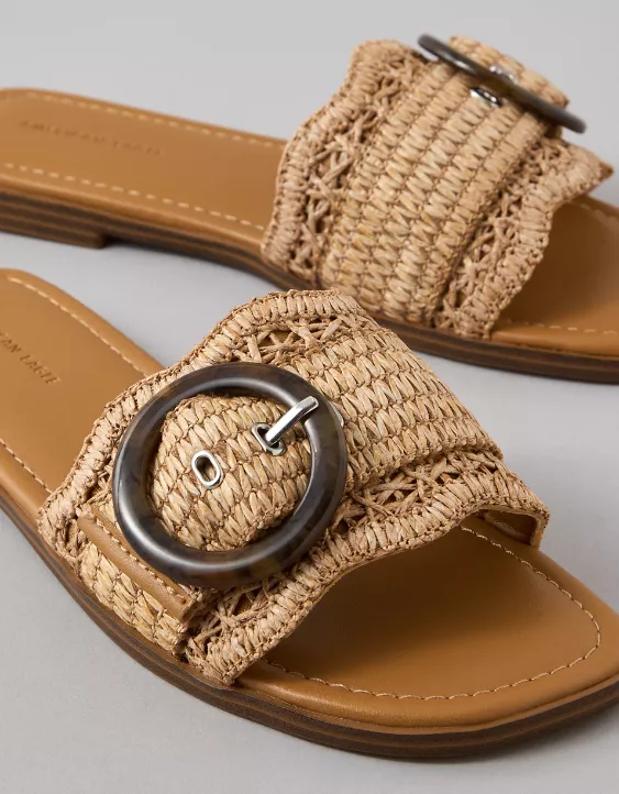 American Eagle AE Raffia Buckle Slide Sandal