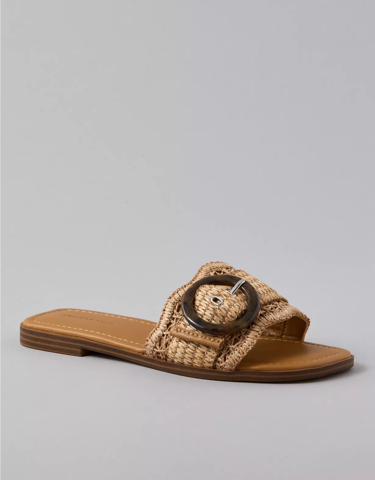 american eagle AE Raffia Buckle Slide Sandal