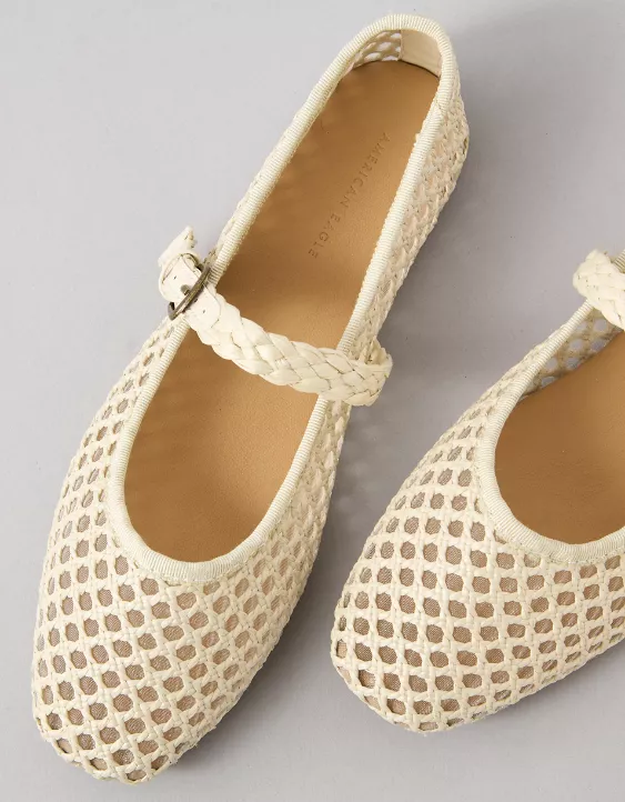 American Eagle AE Raffia Mesh Mary Jane Flats