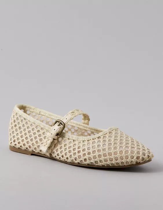 American Eagle AE Raffia Mesh Mary Jane Flats