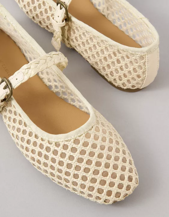 American Eagle AE Raffia Mesh Mary Jane Flats