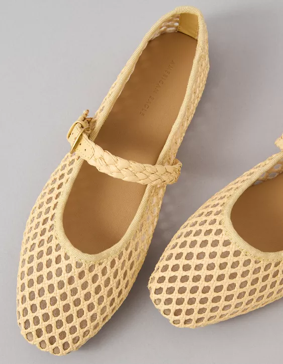 American Eagle AE Raffia Mesh Mary Jane Flats