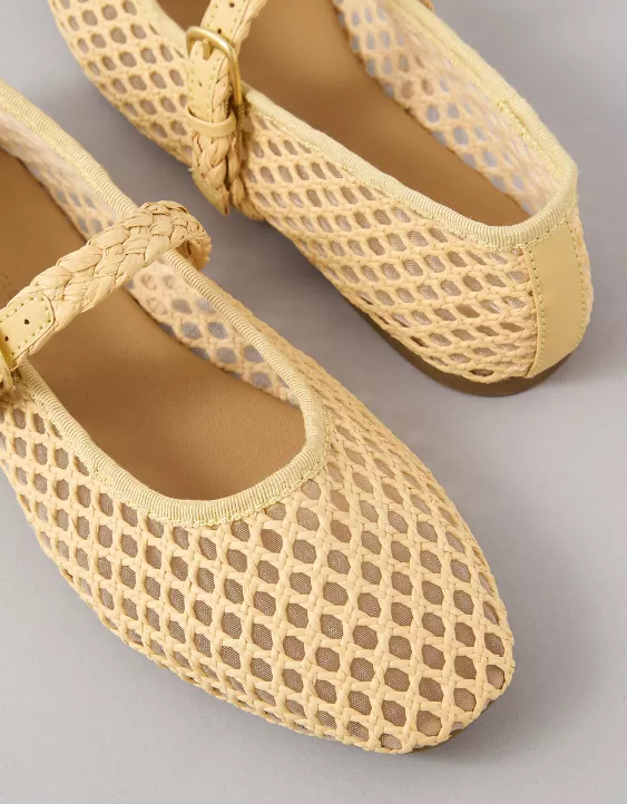 American Eagle AE Raffia Mesh Mary Jane Flats