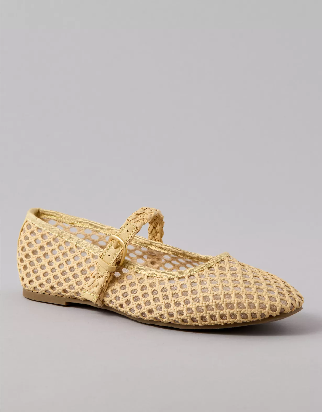 american eagle AE Raffia Mesh Mary Jane Flats