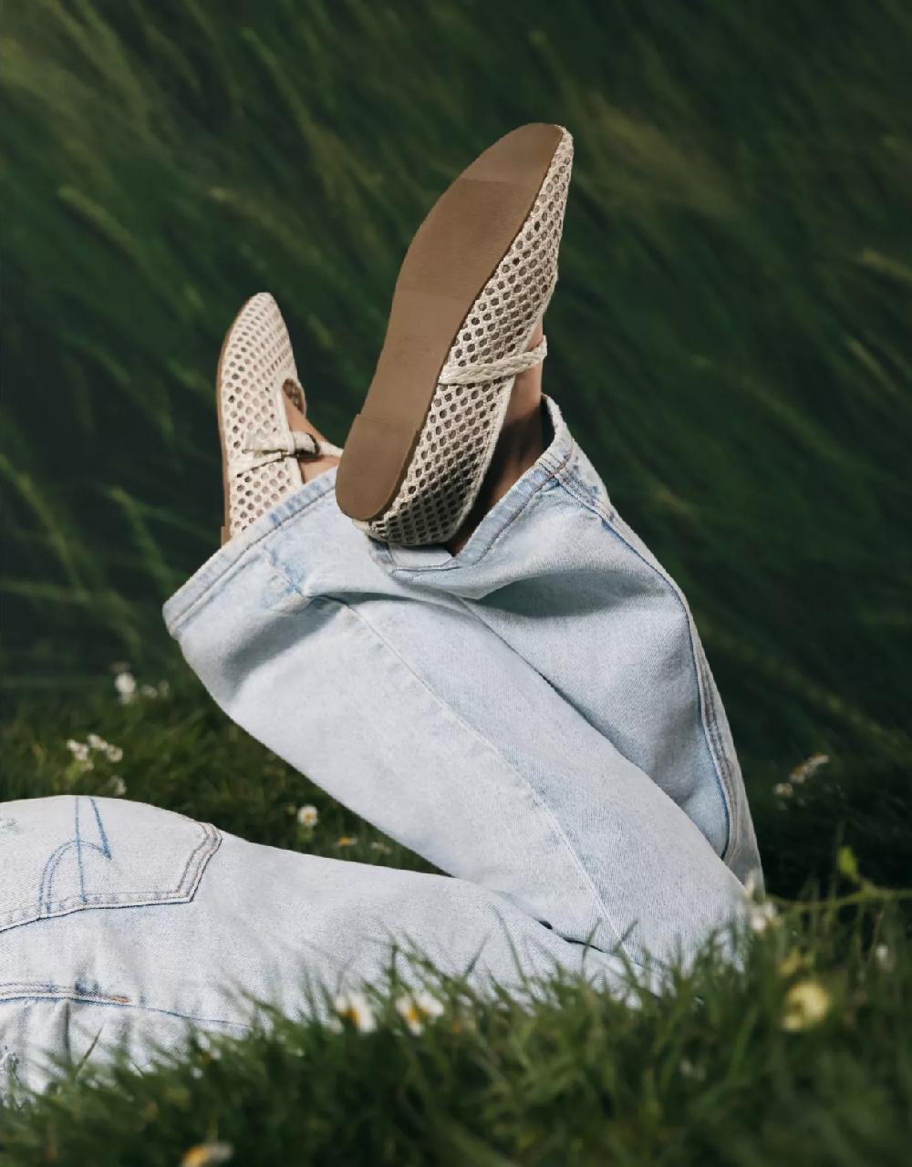 american eagle AE Raffia Mesh Mary Jane Flats