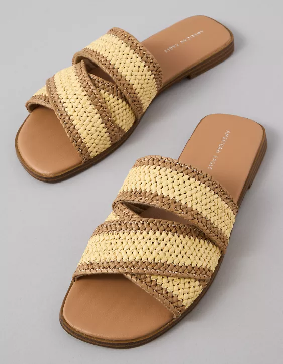 American Eagle AE Two-Tone Raffia Slide Sandal