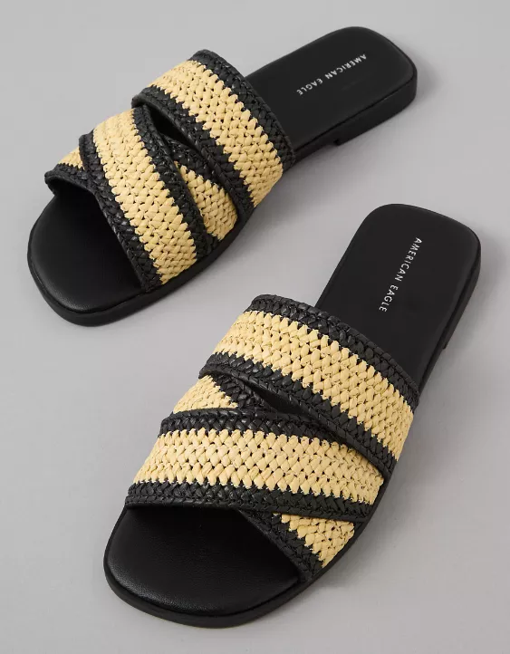 American Eagle AE Two-Tone Raffia Slide Sandal