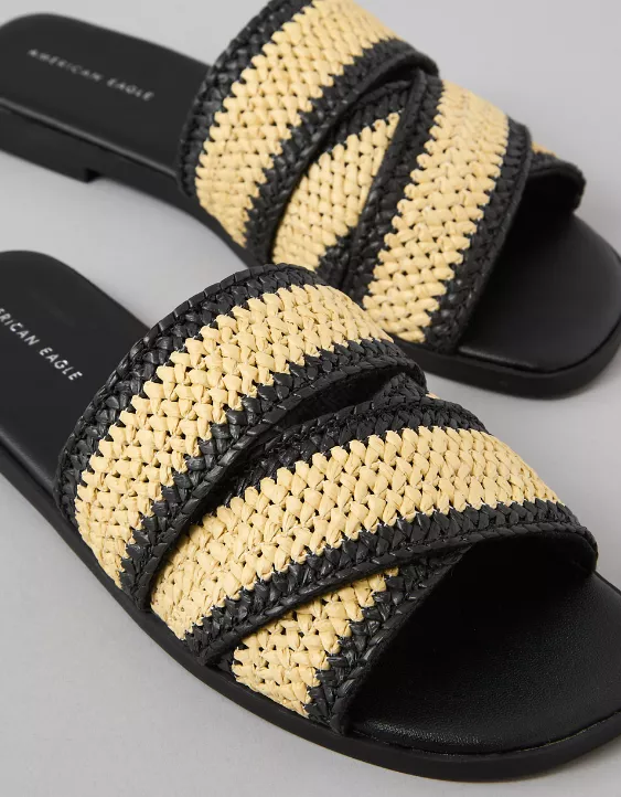 American Eagle AE Two-Tone Raffia Slide Sandal