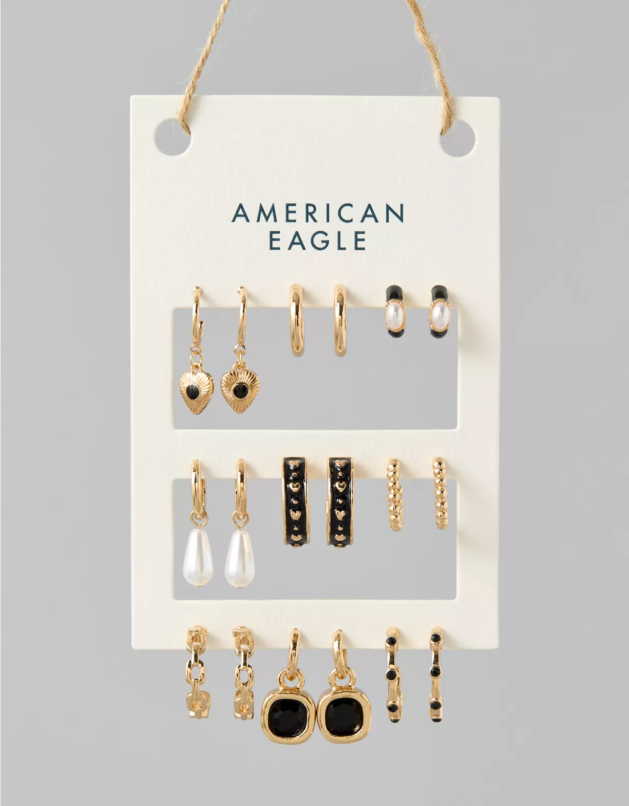 american eagle AEO Black & Gold Earrings 9-Pack