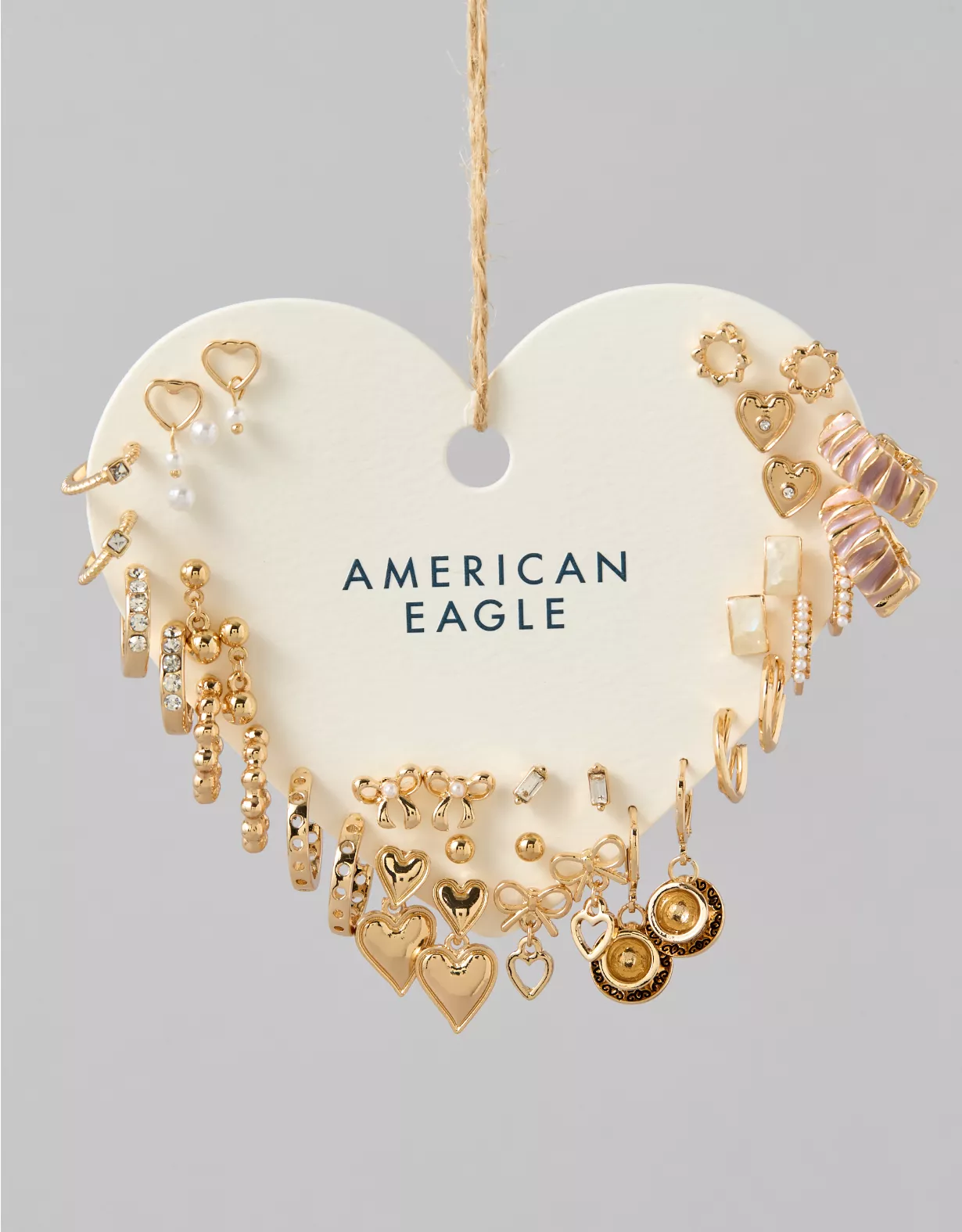 American Eagle AEO Gold Heart Earrings 18-Pack