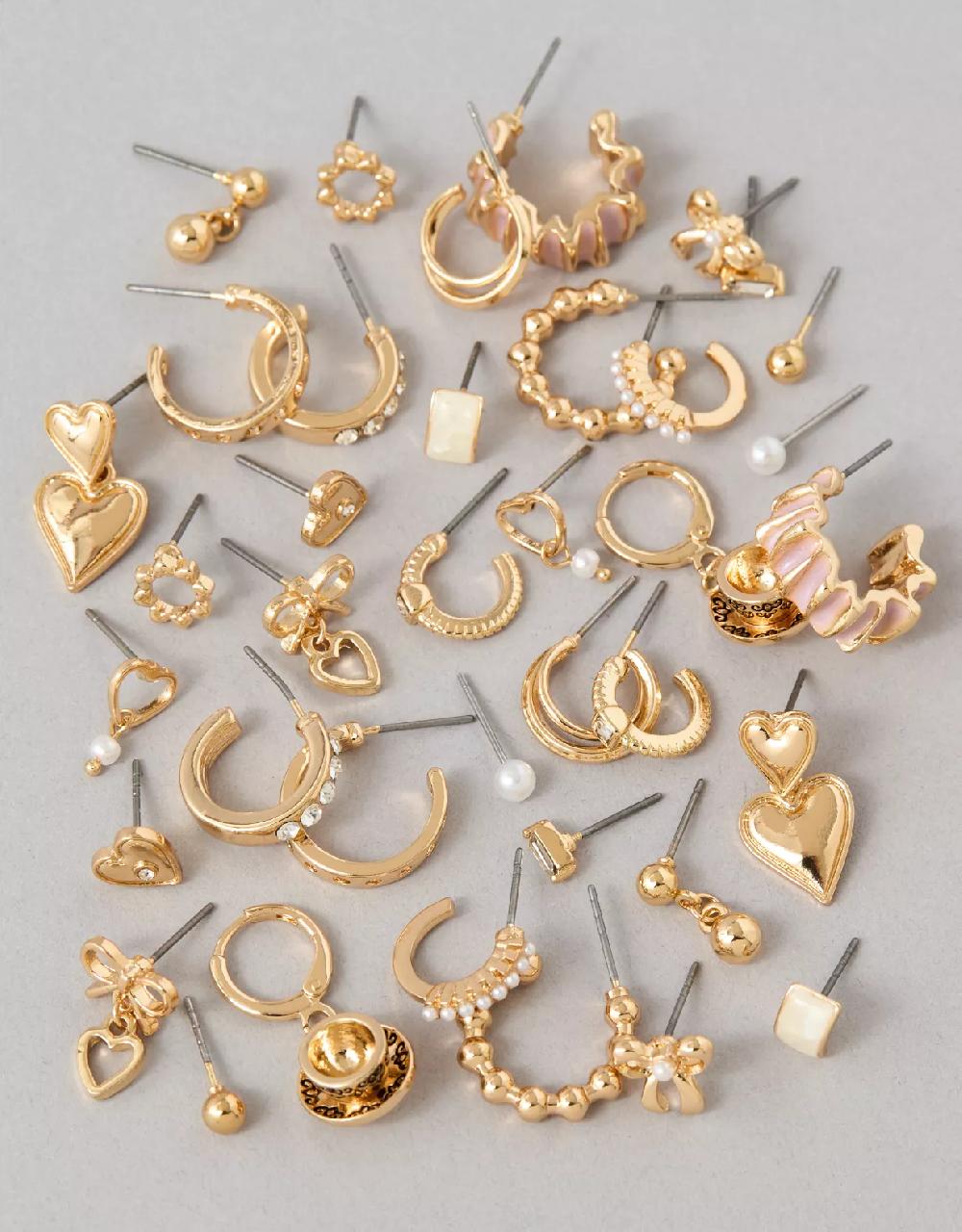 american eagle AEO Gold Heart Earrings 18-Pack