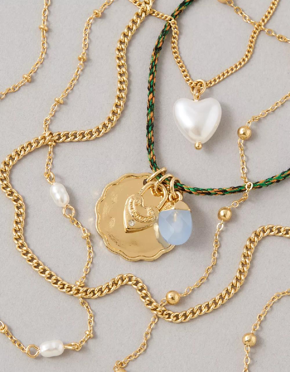 American Eagle AEO Green Corded Necklace 5-Pack