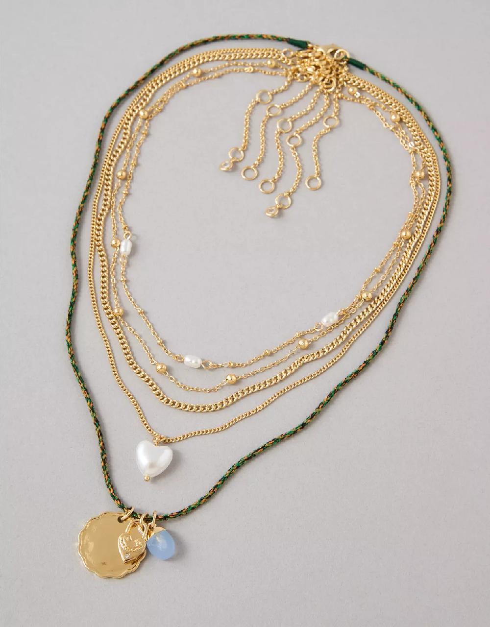 american eagle AEO Green Corded Necklace 5-Pack