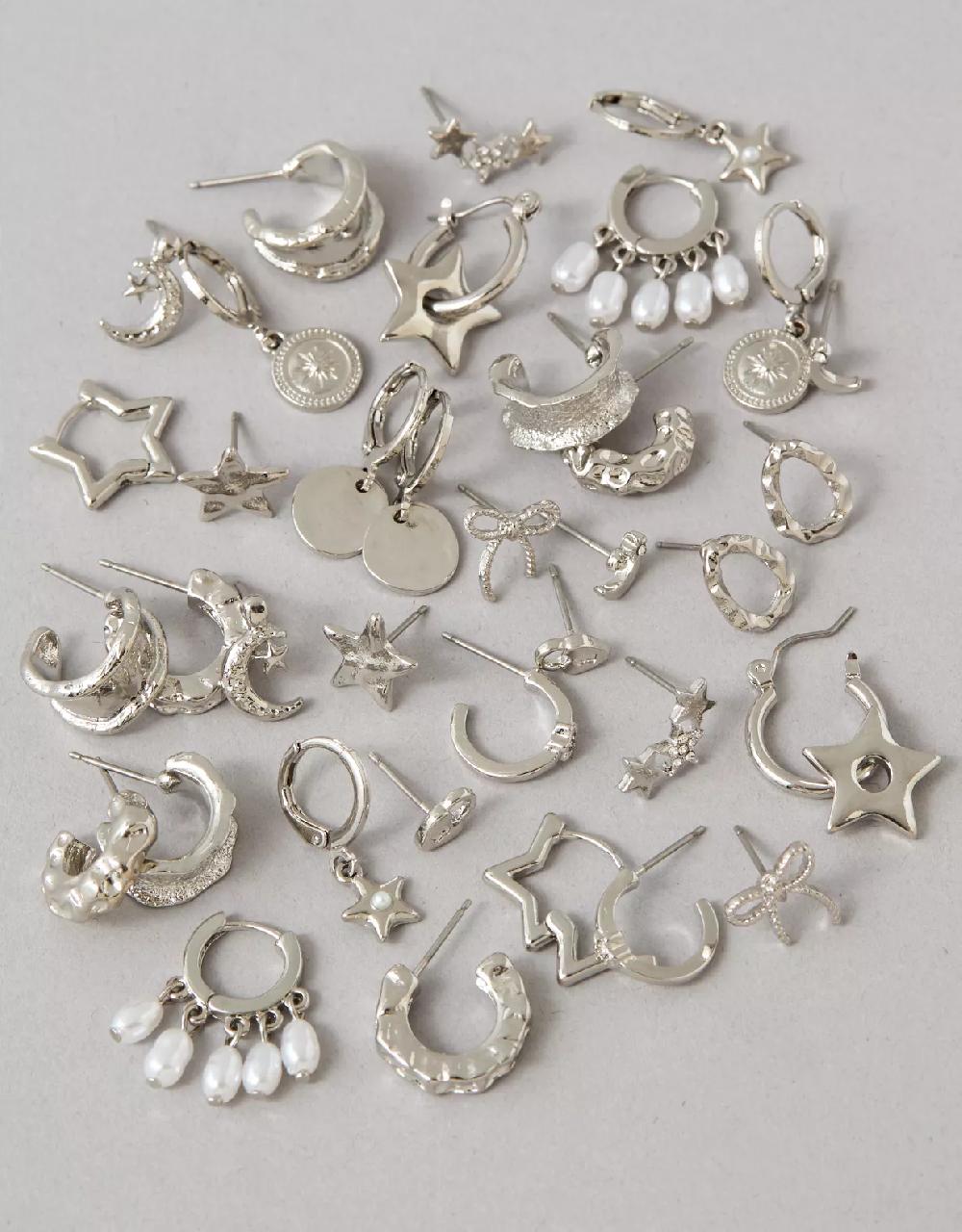 american eagle AEO Silver Star Earrings 18-Pack