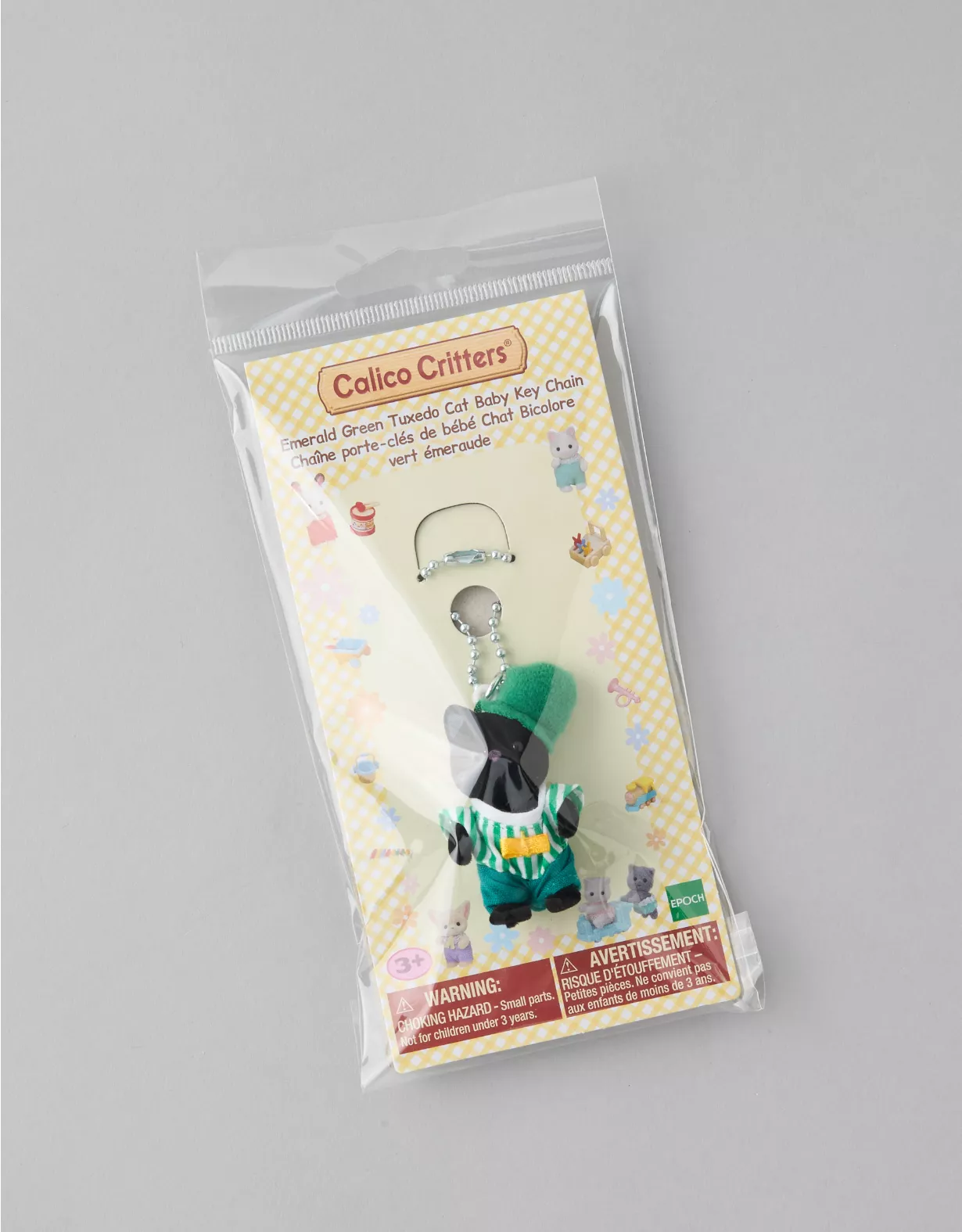 American Eagle Calico Critters Emerald Green Tuxedo Cat Baby Key Chain