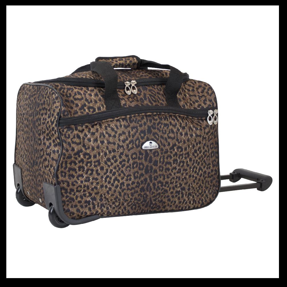 american flyer American Flyer Animal Print Wheeled Duffel - Leopard Black