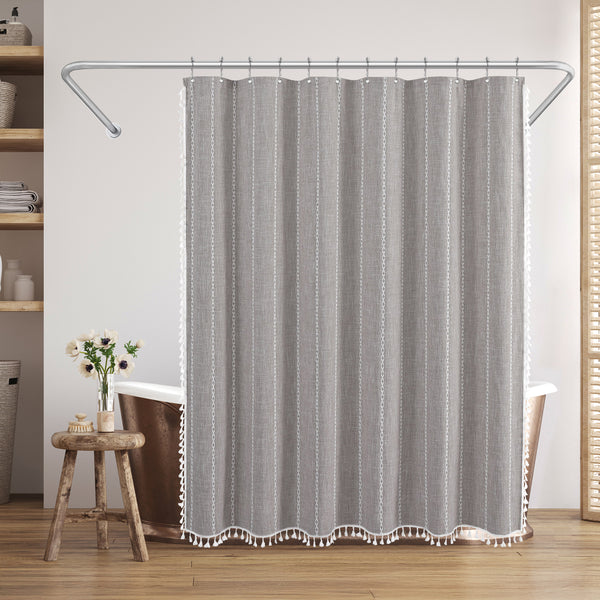 Americanflat 71x71 Woven Linen Shower Curtain With Tassel Accents And 12 Grommets | – Americanflat Black