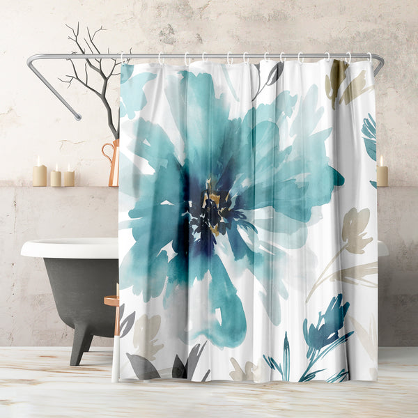 americanflat 71x74 Abstract Shower Curtain with 12 Metal Grommets | Blue Floral – Americanflat