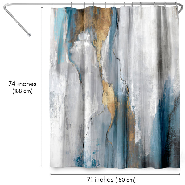 Americanflat 71x74 Abstract Shower Curtain With 12 Metal Grommets | Blue And Gold – Americanflat