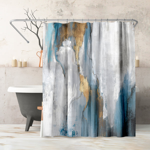 americanflat 71x74 Abstract Shower Curtain with 12 Metal Grommets | Blue and Gold – Americanflat