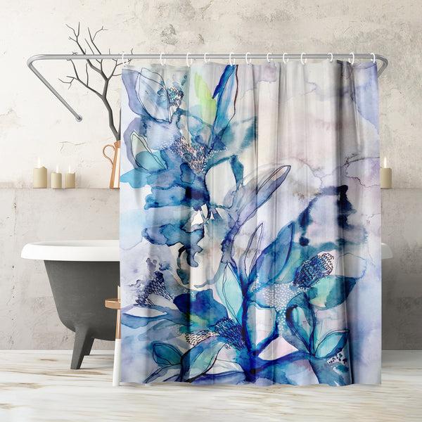 americanflat 71x74 Abstract Shower Curtain with 12 Metal Grommets | Aqua Floral – Americanflat