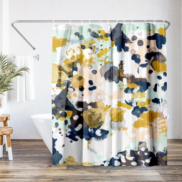 americanflat 71x74 Abstract Shower Curtain with 12 Metal Grommets | Colorful Artist – Americanflat White