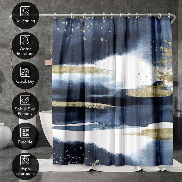 Americanflat 71x74 Abstract Shower Curtain With 12 Metal Grommets | Navy Blue And G – Americanflat