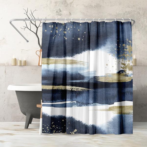 americanflat 71x74 Abstract Shower Curtain with 12 Metal Grommets | Navy Blue and G – Americanflat