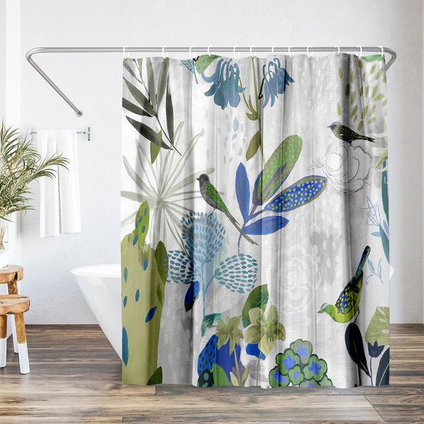 americanflat 71x74 Abstract Shower Curtain with 12 Metal Grommets | Botanical Desig – Americanflat Blue
