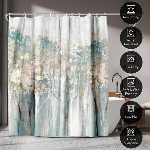 Americanflat 71x74 Abstract Shower Curtain With 12 Metal Grommets | Soft Blue And W – Americanflat
