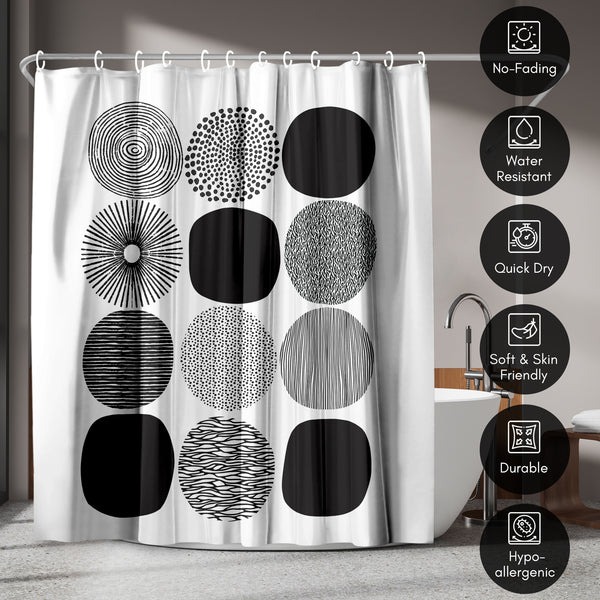 Americanflat 71x74 Abstract Shower Curtain With 12 Metal Grommets | Black Circles – Americanflat