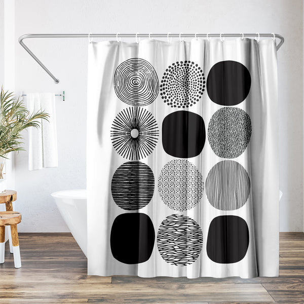 americanflat 71x74 Abstract Shower Curtain with 12 Metal Grommets | Black Circles – Americanflat