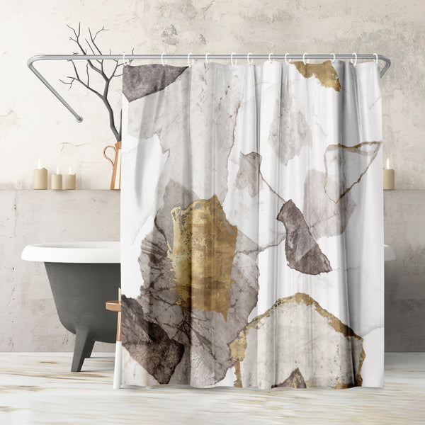 americanflat 71x74 Abstract Shower Curtain with 12 Metal Grommets | White and Gold – Americanflat