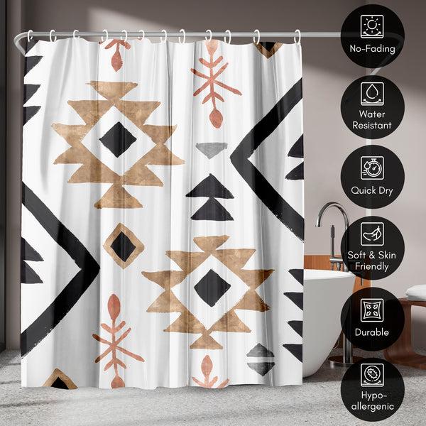 Americanflat 71x74 Boho Shower Curtain With 12 Metal Grommets | Geometric Design – Americanflat Black