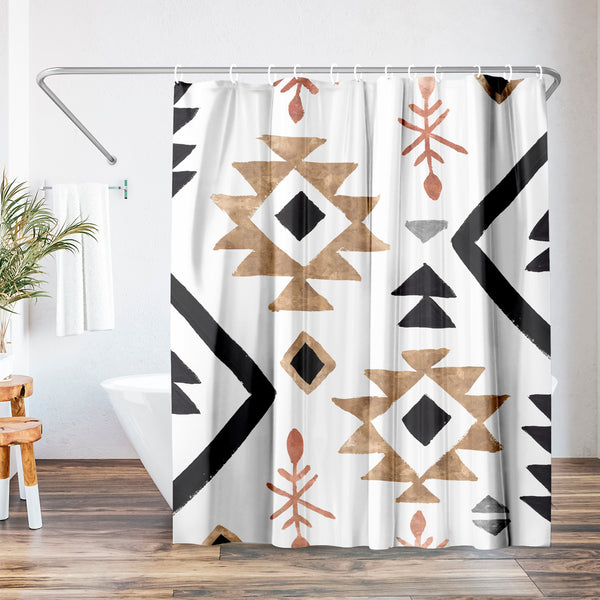 americanflat 71x74 Boho Shower Curtain with 12 Metal Grommets | Geometric Design – Americanflat Black americanflat 71x74 Boho Shower Curtain with 12 Metal Grommets | Geometric Design – Americanflat Black