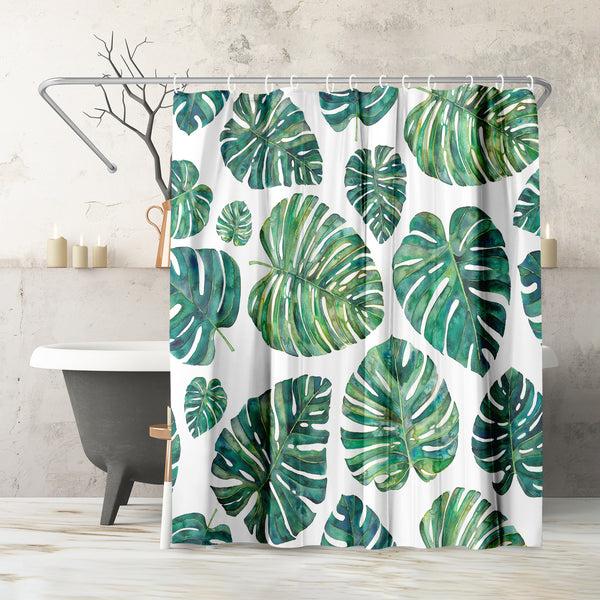 americanflat 71x74 Botanical Shower Curtain with 12 Metal Grommets | Tropical Leave – Americanflat Green