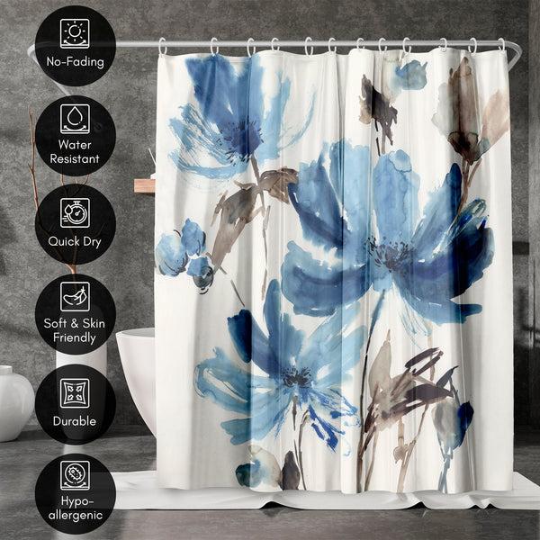 Americanflat 71x74 Floral Shower Curtain With 12 Metal Grommets | Blissful Blue – Americanflat