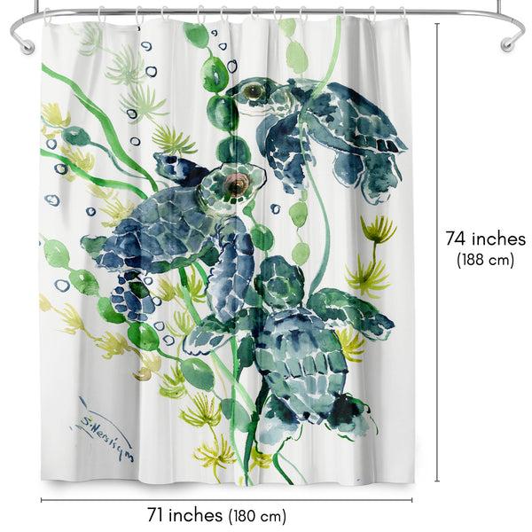 Americanflat 71x74 Sea Turtle Shower Curtain With 12 Metal Grommets | Green – Americanflat