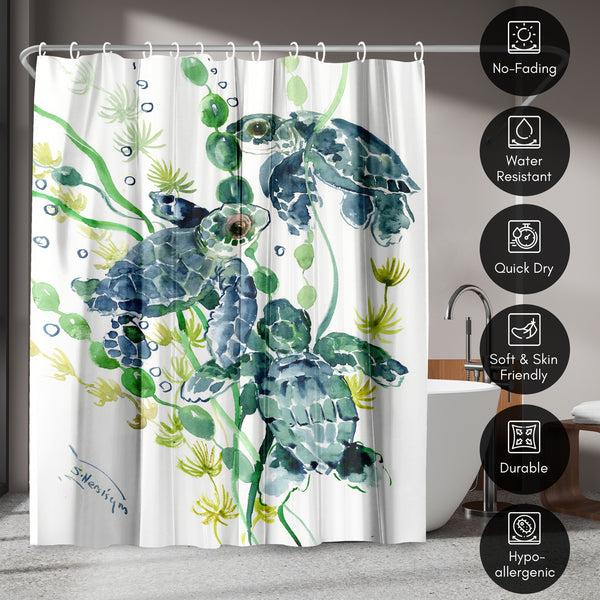 Americanflat 71x74 Sea Turtle Shower Curtain With 12 Metal Grommets | Green – Americanflat